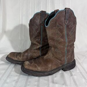 Justin Western Boots Women's 10B Gypsy Brown Turquoise Leather Cowboy L2900 11”